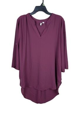 Women's maroon V-Neck Tunic Top- long